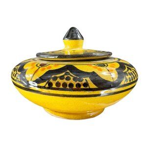 Vintage Earthenware Pottery Trinket Dish W Lid Sugar Bowl Signed Safi Hand Glaze